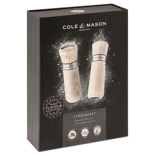 Cole & Mason Lyndhurst H331907 Molinillos de Sal y Pimienta Blanco Nórdico, Gourmet Precision+, Ceniza Manchada, 185mm, Caja de Regalo, Incluye 2 x Molinos For Sale