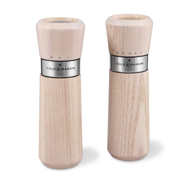 Cole & Mason Lyndhurst H331907 Molinillos de Sal y Pimienta Blanco Nórdico, Gourmet Precision+, Ceniza Manchada, 185mm, Caja de Regalo, Incluye 2 x Molinos For Sale