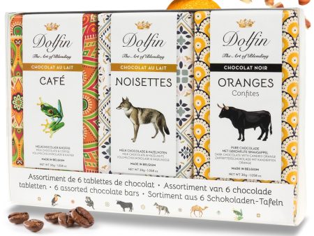 Assortiment de tablettes de chocolat  Carnet de Voyage  - 6 pièces de chocolat au lait et noir - Citron Gingembre, Orange Confite, Poivre Rose, Café, Noisette, Abricot - Lot de confiseries de qualité, 180g Embalaje Deteriorado Supply