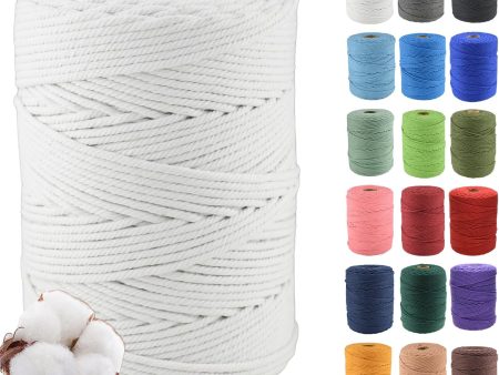 Hilo Macrame 3mm x 500m, 100% Algodón Natural, Cuerda Macrame de Algodón Suave de 4 Hilos, Para Manualidades para Colgar Plantas, Macrame Pared, Macrame Cortinas, Blanco Embalaje Deteriorado For Discount